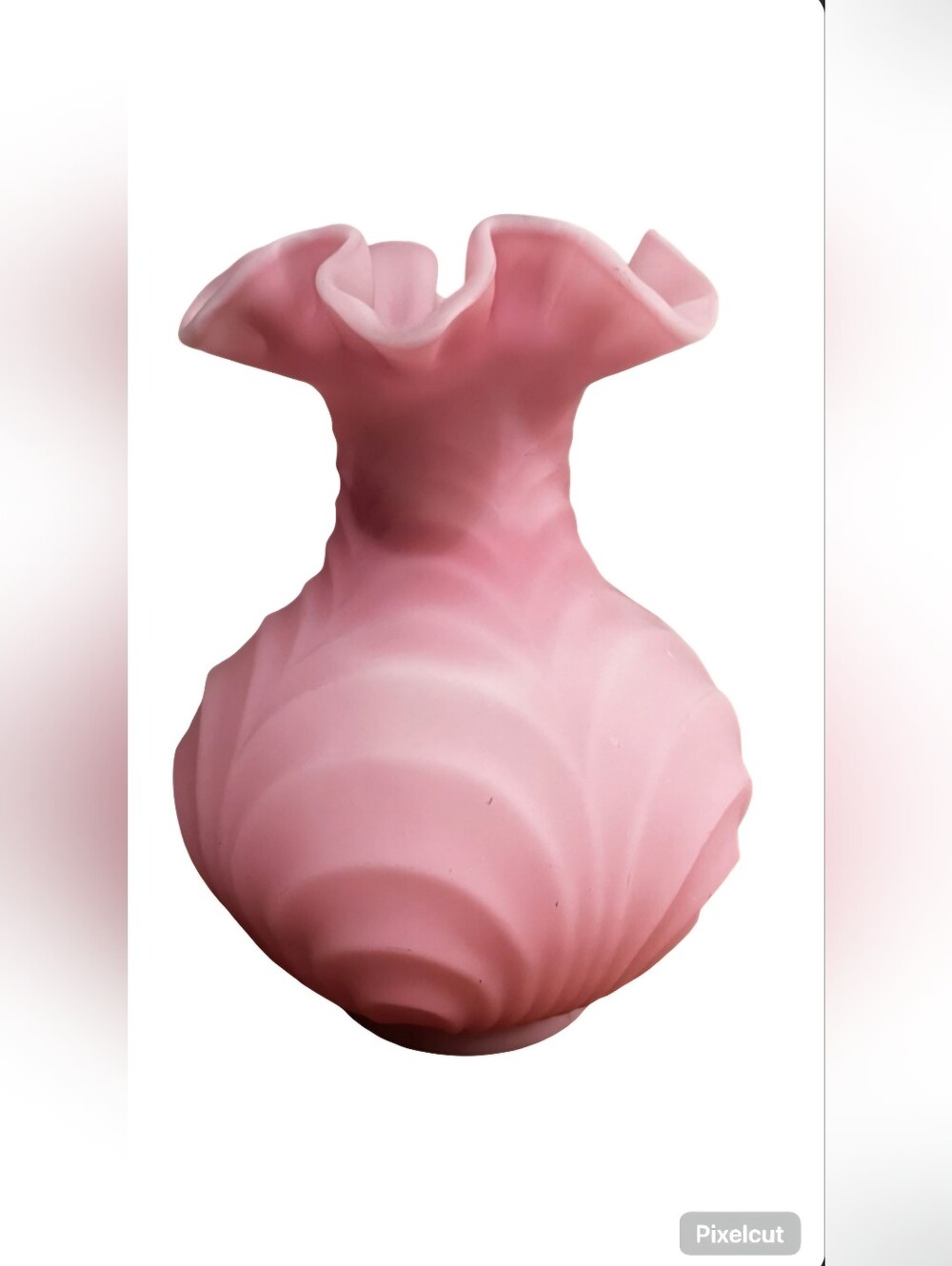Fenton Vintage Pink Satin Draped Art Glass Vase Ruffled Rim 8”
